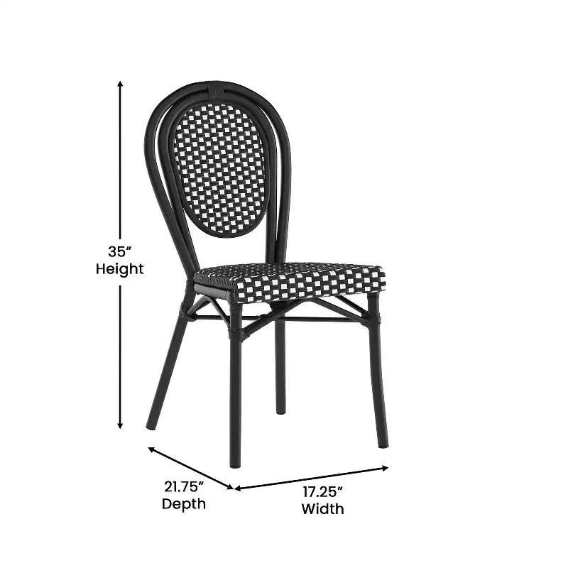 Flash Furniture Lourdes stapelbarer Thonet-Bistrostuhl für den gewerblichen Innen- und Außenbereich, PE-Rattan und Aluminiumgestell