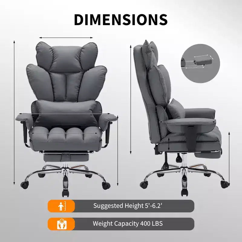 Großer Bürostuhl für große Personen mit Fußstütze, Gaming-Stuhl mit hoher Rückenlehne, Leder-Chefsessel, ergonomischer Schreibtischstuhl mit Lendenwirbelstütze