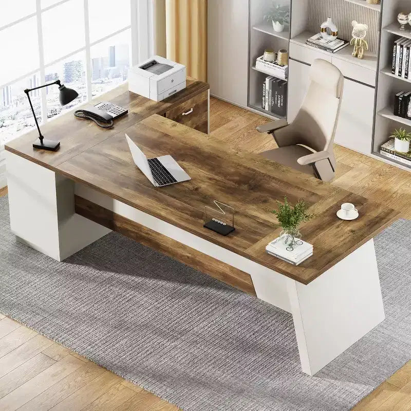 Lantine Modern 78 L-förmiger Chefschreibtisch mit Schubladen und seitlichem Aktenschrank