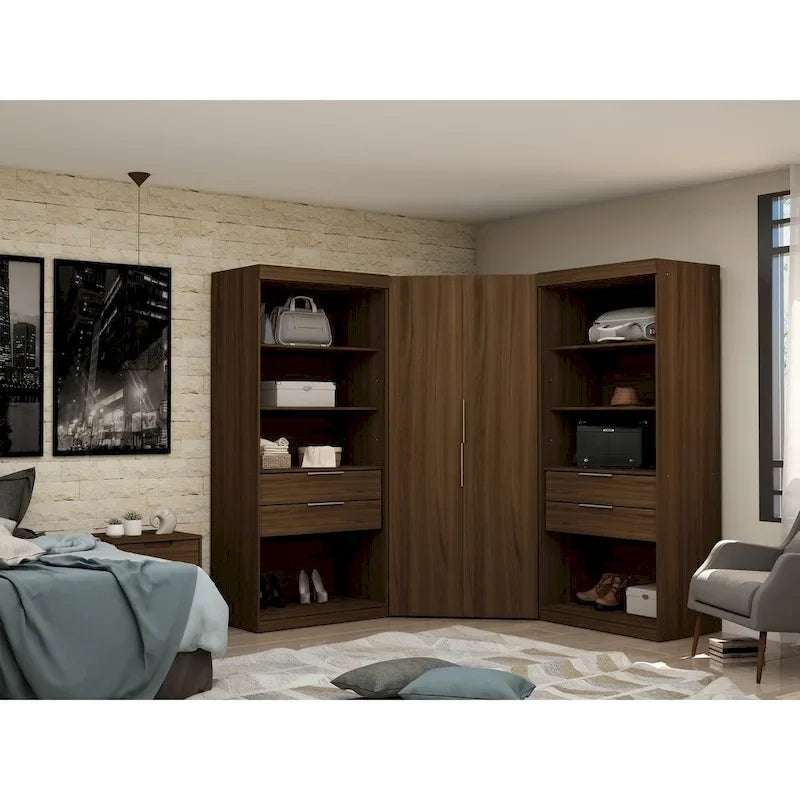 Mulberry 2.0 halb-offenes, 3-teiliges, modernes Eck-Kleiderschrank-Set mit 4 Schubladen