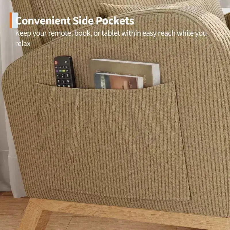 Moderner Schaukelstuhl mit Kissen & Seitentaschen, für Wohnzimmer, Schlafzimmer