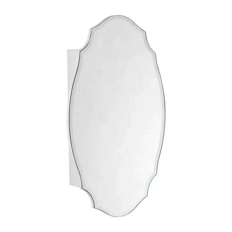 50,8 cm B x 76,2 cm H unregelmäßig geformter, rahmenloser Apothekerschrank mit Facettenschliff, Aufputzmontage, mit Spiegel