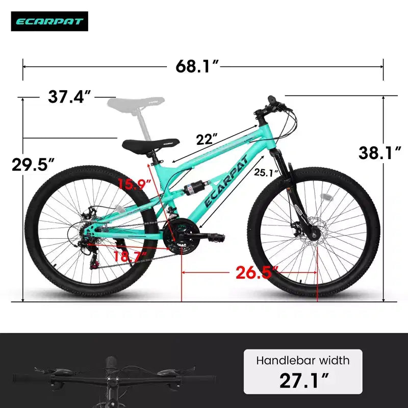 Okak Mountainbike 26 Zoll mit Stoßdämpfern vorne und hinten, 21-Gang-Erwachsenenfahrrad mit Stahlrahmen, Herrenfahrrad für Jugendliche und Erwachsene, Blau