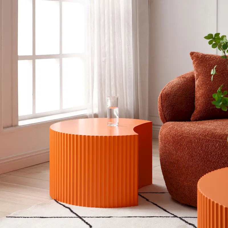 Modernes, glamouröses rundes Satztisch-Set für das Wohnzimmer (2-tlg.), nicht montiert