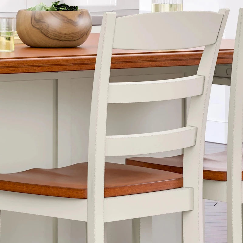 Homestyles Monarch 3-teiliges Kücheninsel-Set aus cremeweißem Holz mit ausklappbarer Holzplatte – 48 x 25 x 36