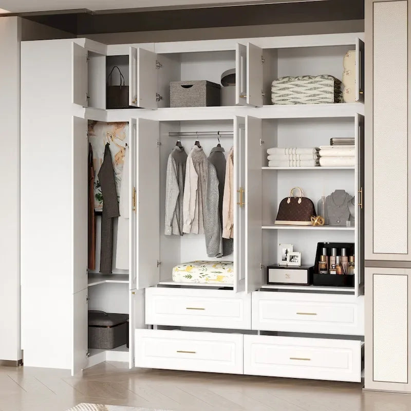 Kleiderschrank-Organizer, Kleiderschränke mit Hängestange und 4 Schubladen, großer Stauraum