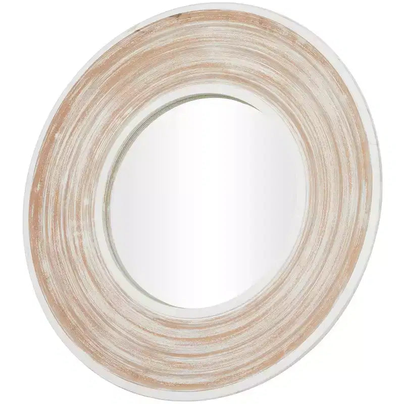 35x35 Wandspiegel aus Holz mit weiß gekalkter Optik in Creme – Olivia & May: Keine Montage erforderlich, MDF-Rahmen, für den Innenbereich
