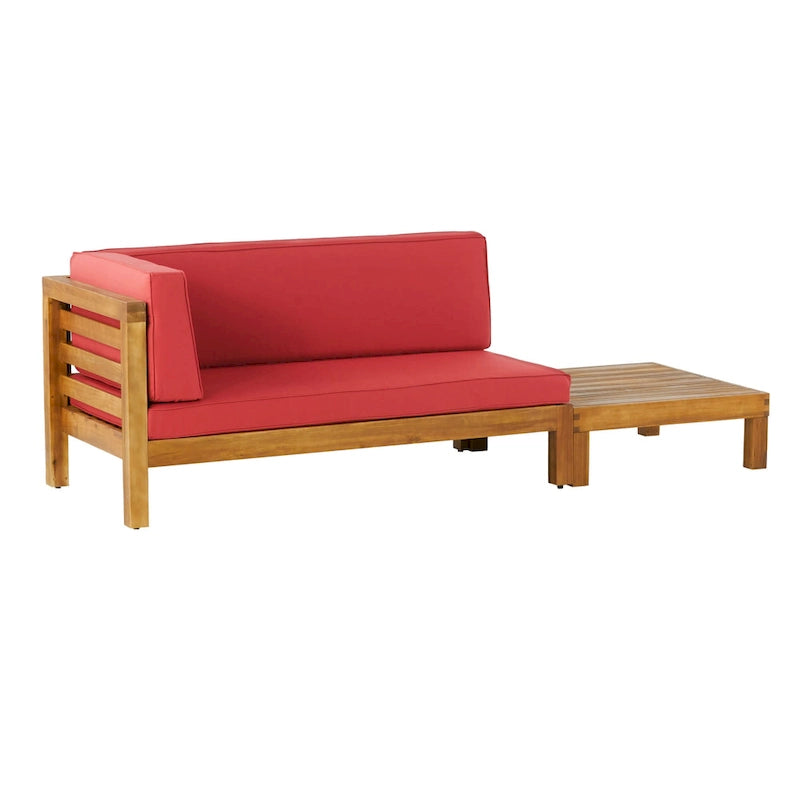 Oana Gartenmöbel-Set aus Akazienholz mit linkem Armteil, bestehend aus 2-Sitzer-Sofa und Couchtisch, inklusive Sitzkissen, von Christopher Knight Home