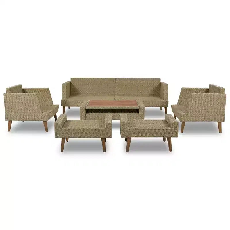 Whisen 6-teiliges Allwetter-PE-Geflecht-Sofaset, Outdoor-Rattan-Sofa mit Doppelkissen