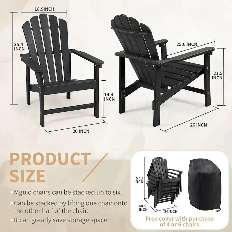 Vrakae 6er-Set stapelbarer Adirondack-Gartenstühle aus HDPE für jedes Wetter