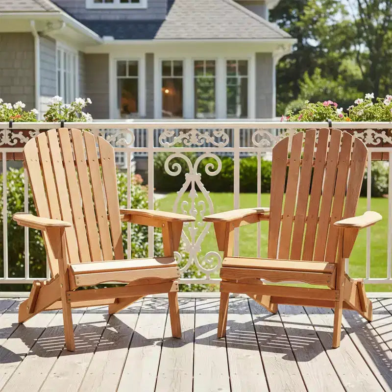 2er-Set klappbare Adirondack-Gartenstühle aus Holz mit Rückenlehne, Holz-Terrassenstuhl für Garten und Hinterhof