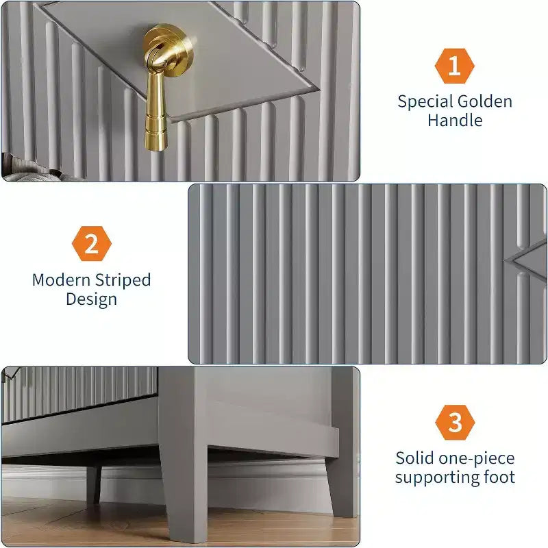 2 Stück geriffelte Holz-Nachttische, 27,5 breit, 3-Schubladen-Kommoden-Set, moderne Beistelltische, Schubladenschrank für Schlafzimmer und Wohnzimmer