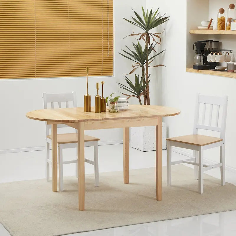 HOMCOM 55 cm Massivholz-Küchentisch, Klapptisch für kleine Räume, ausklappbarer Esstisch