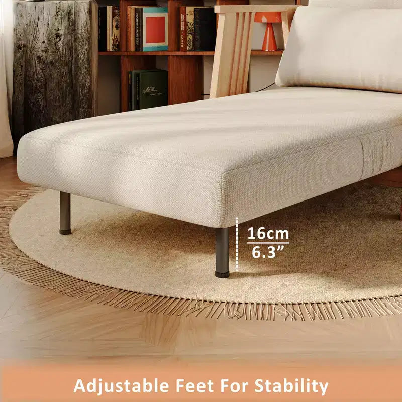 ATJafurn umwandelbarer Akzent-Armlehnstuhl aus Stoff mit Polsterung, Futon-Sessel, Schlafsofa mit Massivholzrahmen für Schlaf- und Wohnzimmer, Beige