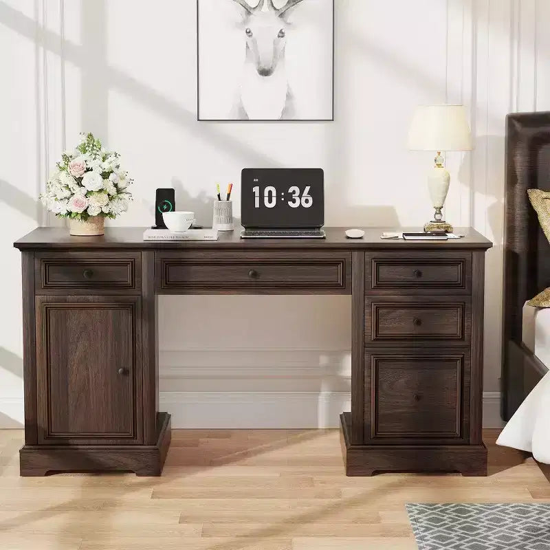 60-Zoll-Schreibtisch im Landhausstil fürs Homeoffice – Holzschreibtisch mit Schubladen und Stauraum im Schrank, rustikaler Schreibtisch für Arbeit und Studium