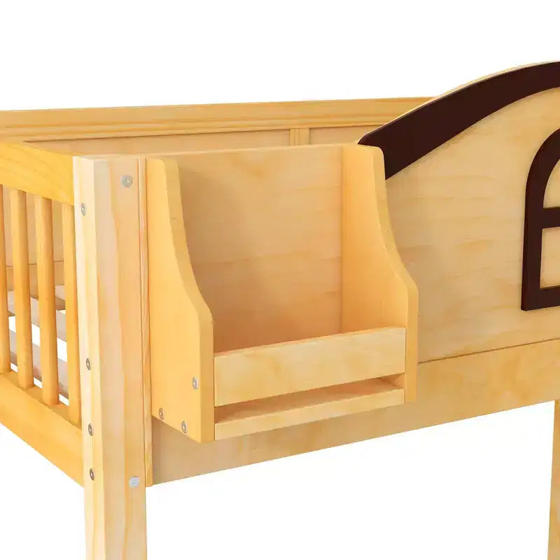 Etagenbett (90x200 cm oben / 140x200 cm unten) mit Rutsche, Regalen, Treppe mit Stauraum und Kleiderschrank für das Kinderzimmer