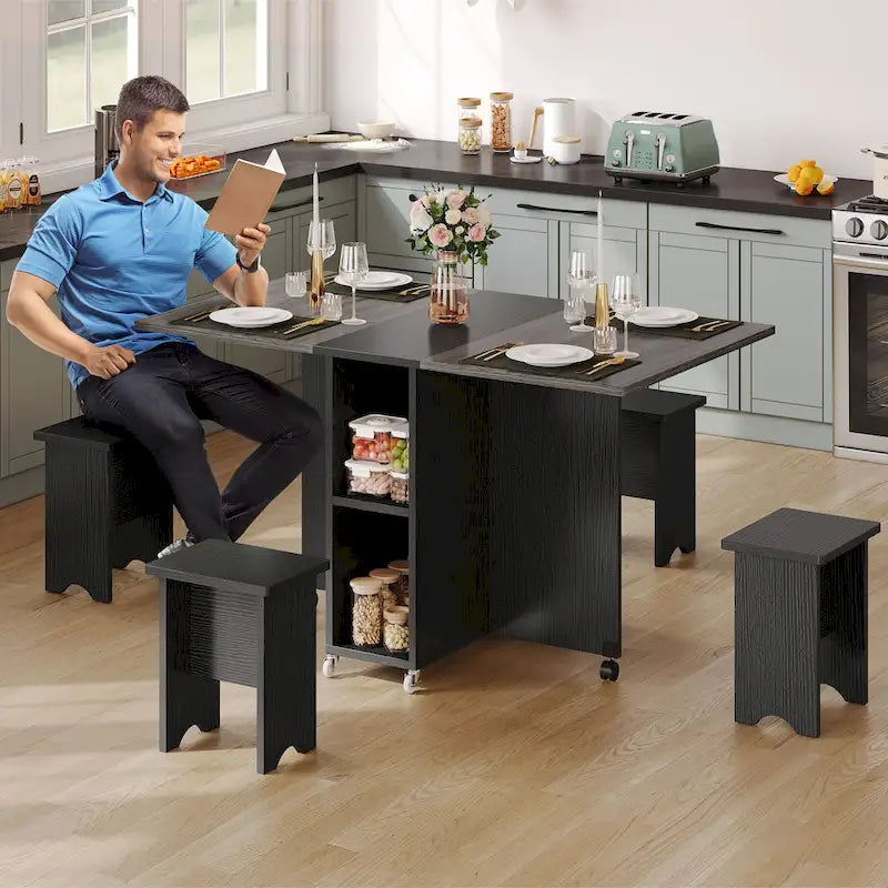Moasis 5-teiliges 7-teiliges klappbares Esszimmerset mit Klapptisch und Aufbewahrungshockern für bis zu 6 Personen