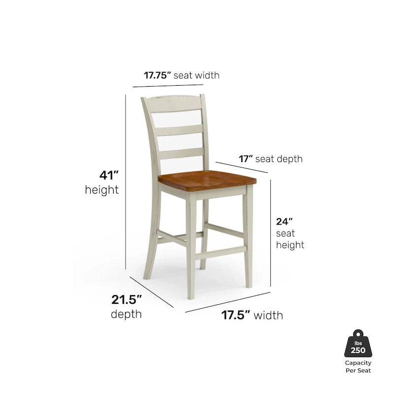 Homestyles Monarch 3-teiliges Kücheninsel-Set aus cremeweißem Holz mit ausklappbarer Holzplatte – 48 x 25 x 36