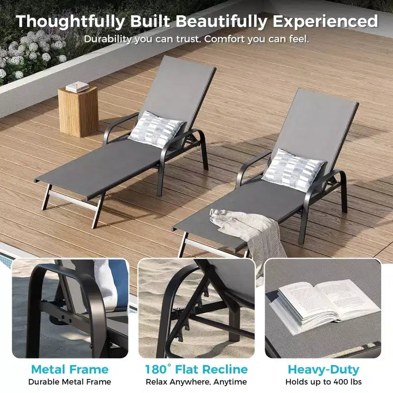 Set aus 2 Outdoor-Terrassenliegen, 5-fach verstellbare Liegestühle mit Textilene-Gewebe, Pool-Liegen für Garten & Balkon