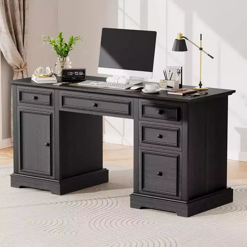 60-Zoll-Schreibtisch im Landhausstil fürs Homeoffice – Holzschreibtisch mit Schubladen und Stauraum im Schrank, rustikaler Schreibtisch für Arbeit und Studium