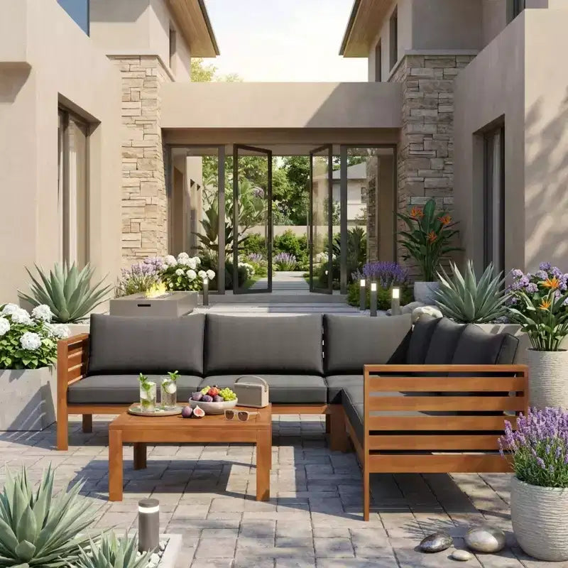 Polibi Acacia Eck-Outdoor-Sofa-Set mit passendem Couchtisch