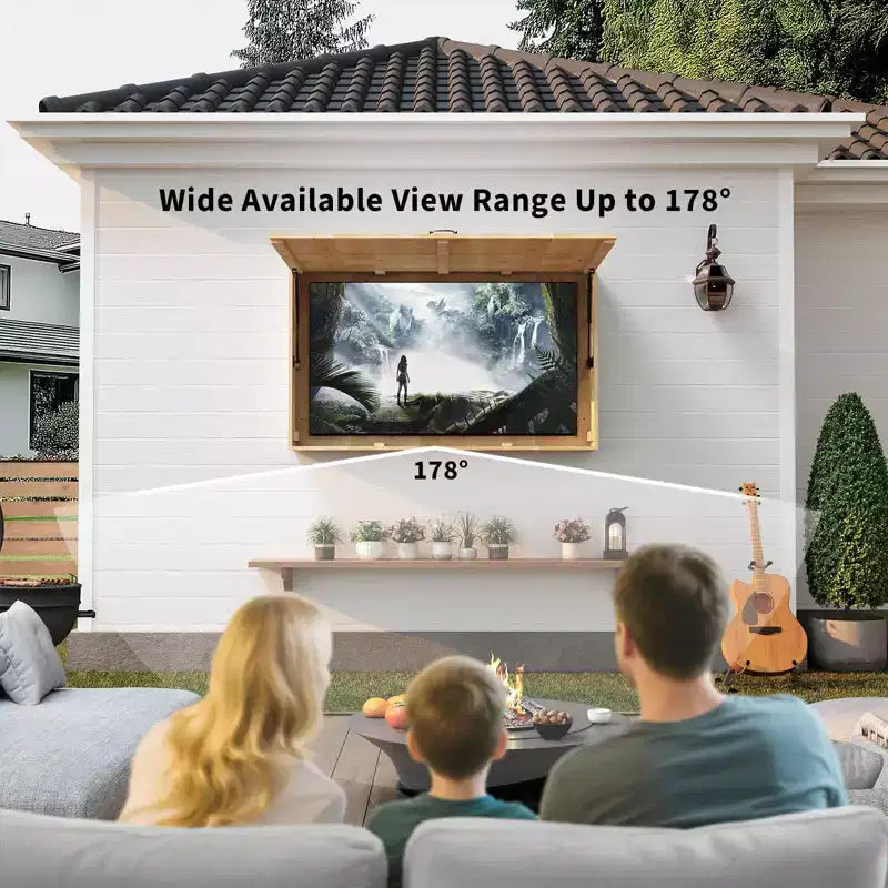 55-Zoll-Outdoor-TV-Gehäuse, wetterfeste TV-Abdeckung aus Massivholz mit 4D-verstellbarer Halterung & hochklappbarer Tür (passend für 44-55-Zoll-Fernseher)