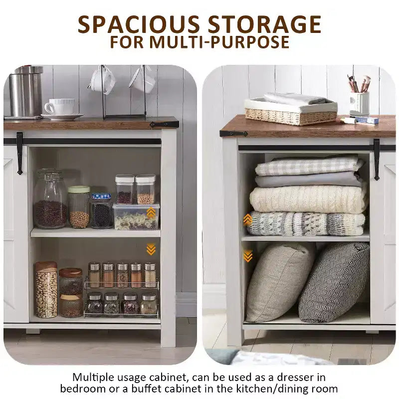 SinCiDo Farmhouse 60-cm-Schminktisch mit verschiebbarer Scheunentür und 4 Schubladen, Schubladenschrank für Wohnzimmer, Schlafzimmer und Kaffeebar