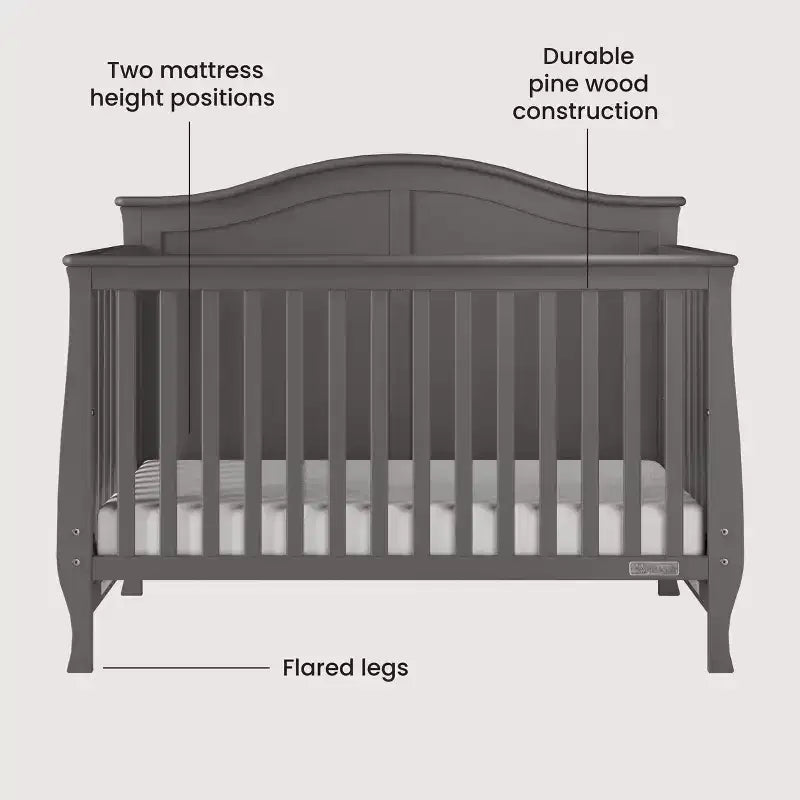 4-in-1-Wandlungsfähiges Babybett, wandelbar zum Tagesbett, Kleinkindbett und Full-Size-Bett, 3 Matratzenpositionen, babyfreundliche Oberflächenbeschichtung
