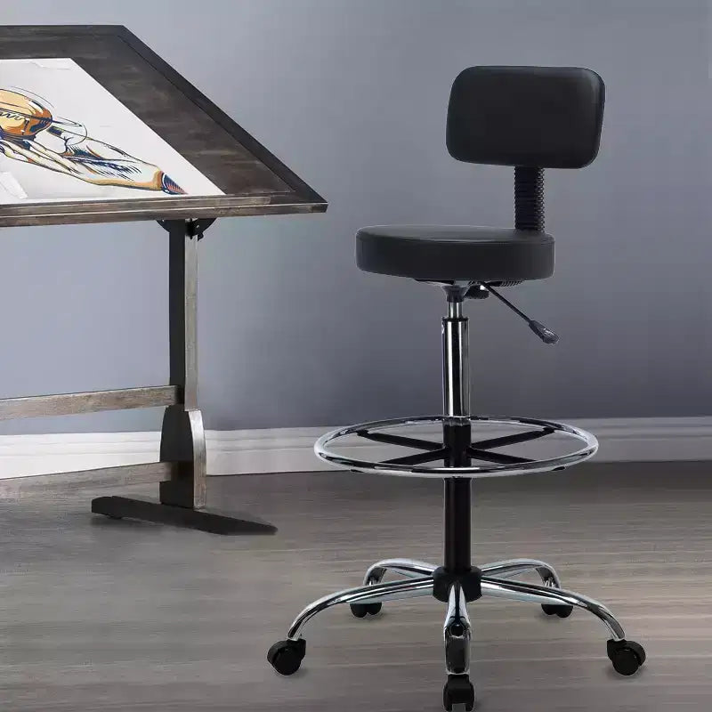 Home Imports Emporium Zeichenhocker – Höhenverstellbarer Drehhocker aus Kunstleder mit Fußstütze und Rückenlehne