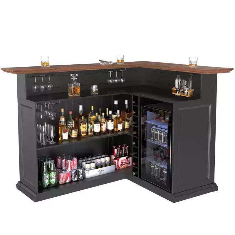 GDLF L-förmige Hausbar mit Kühlschrankfach, moderner übergroßer Bartresen für den Keller