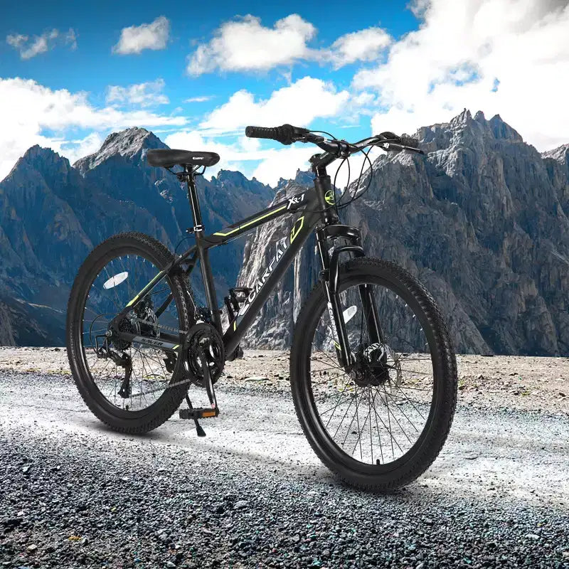 Okak 24 Zoll Mountainbike mit Stahlrahmen, Kinderfahrrad mit Shimano 21-Gang-Schaltung, doppelten Scheibenbremsen und Vordergabel-Federung, Fahrrad für Jugendliche