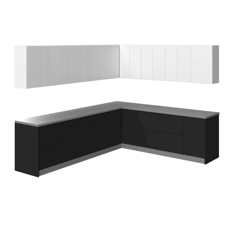 Moderne Küchenkollektion in Schwarz, Grundgröße 10 × 8,5 Fuß, Breite – 102 × 120