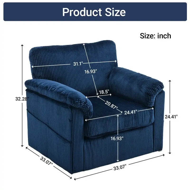 33-Zoll-Drehsessel aus Cord