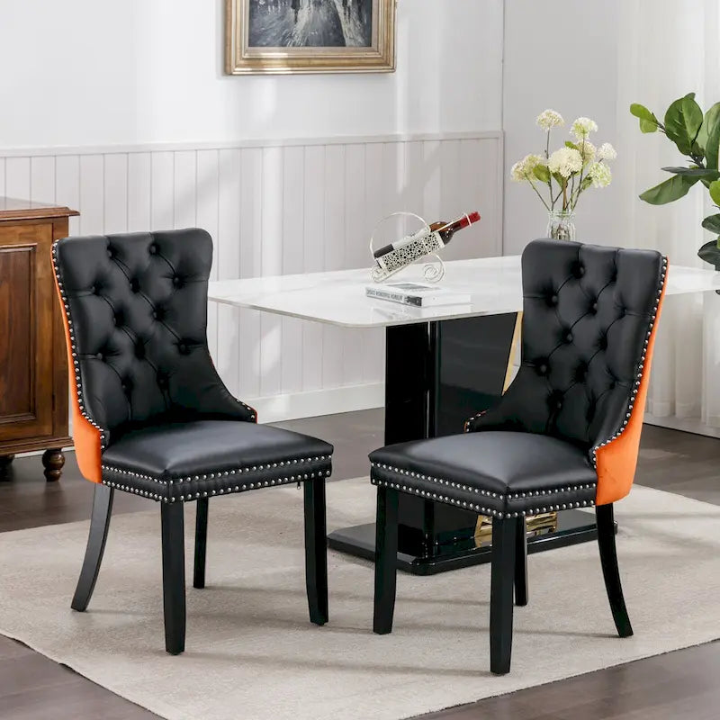 Set aus 2 Esszimmerstühlen mit hoher Rückenlehne, gepolsterte Küchenstühle aus PU-Leder mit Griff an der Rückseite und Holzbeinen, Stuhl als Sitzgelegenheit am Esstisch