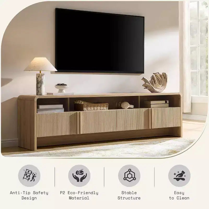 AMERLIFE 70" Modernes TV-Lowboard mit geriffeltem Design & Staufächern, für Fernseher bis 80", Holz-Mediakonsole für das Wohnzimmer