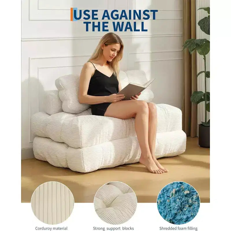 3-in-1-Klappsofa mit Schlaffunktion, umwandelbarer Schlafsessel mit Kissen, tragbarer ausklappbarer Sessel mit Schlaffunktion, bequemes Bodensofa mit Rückenstütze fürs Wohnzimmer, Beige