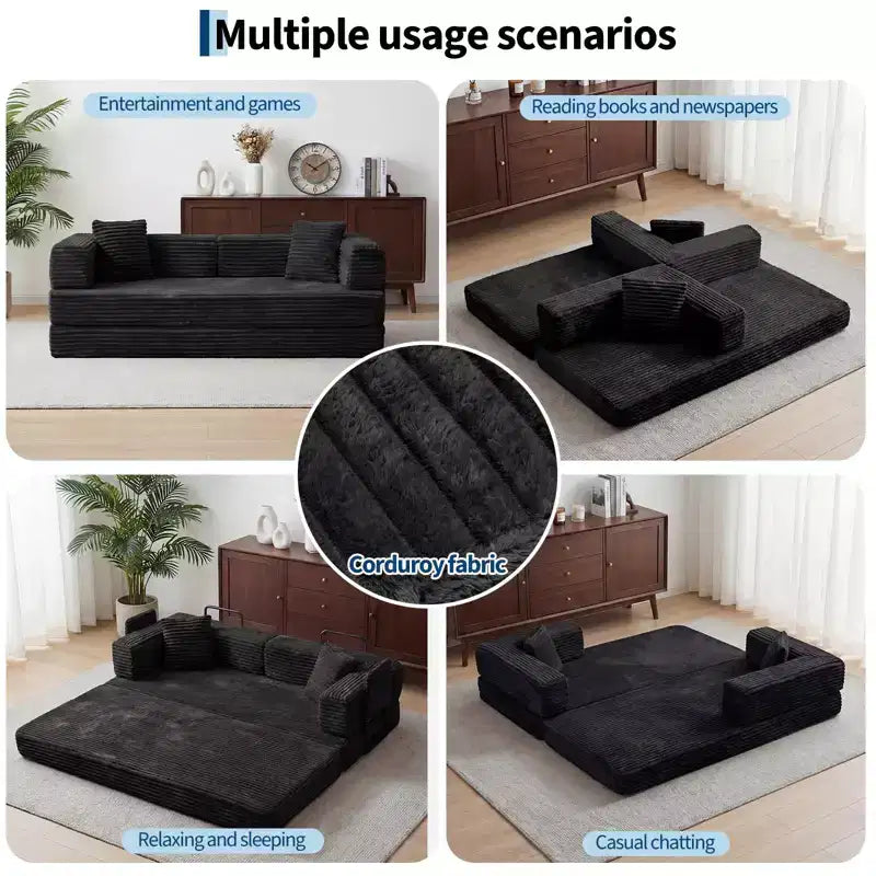 80,7" 5-in-1 ausklappbares Schlafsofa ??Kordsamt, 544 kg, keine Montage erforderlich