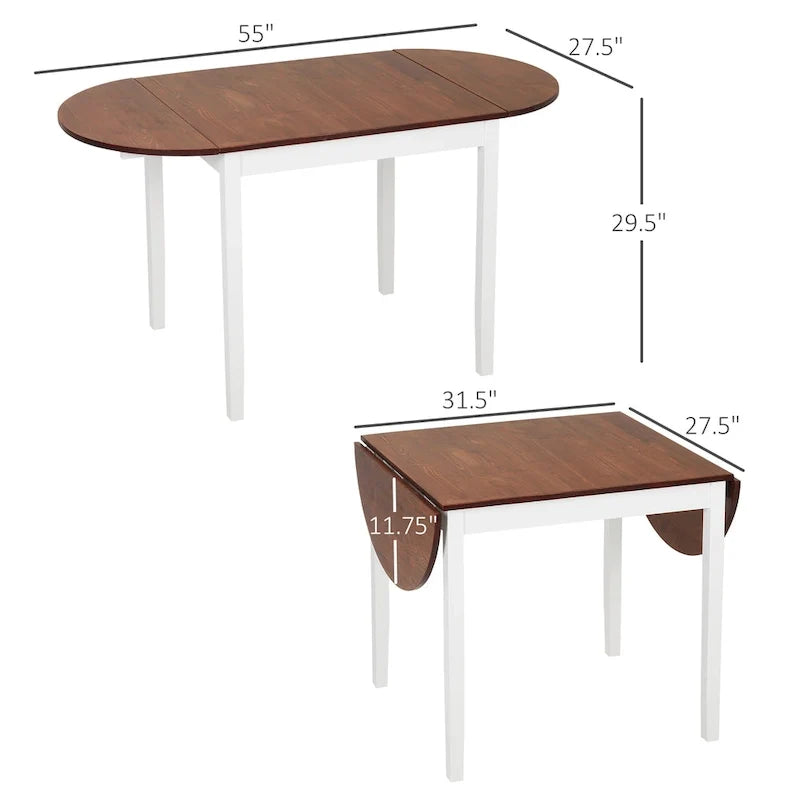HOMCOM 55 cm Massivholz-Küchentisch, Klapptisch für kleine Räume, ausklappbarer Esstisch