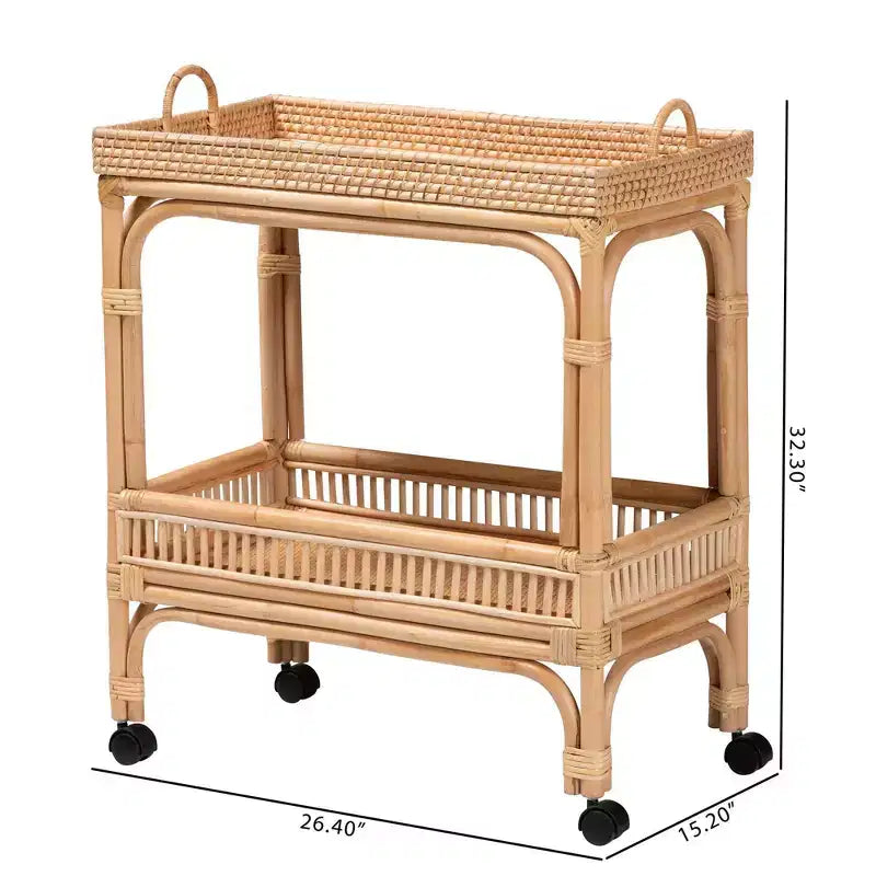 bali & pari Lombok Rattan-Servierwagen Naturbraun: Indoor-Barwagen mit Weinhalter, keine Montage erforderlich