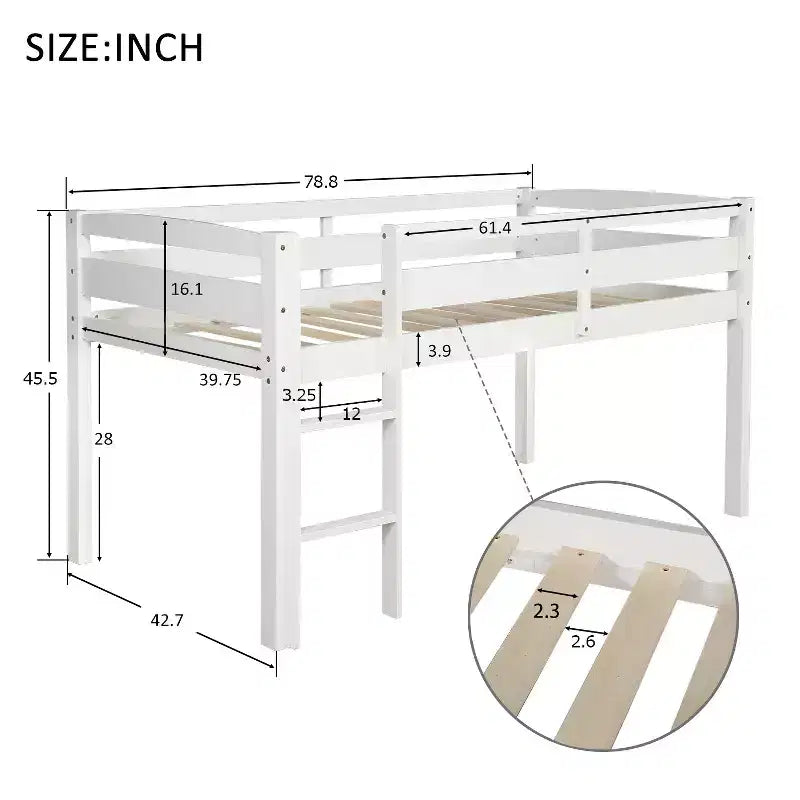 Luxystar Hochbett aus Massivholz in Twin-Size mit Leiter und Absturzsicherung für das Kinderzimmer