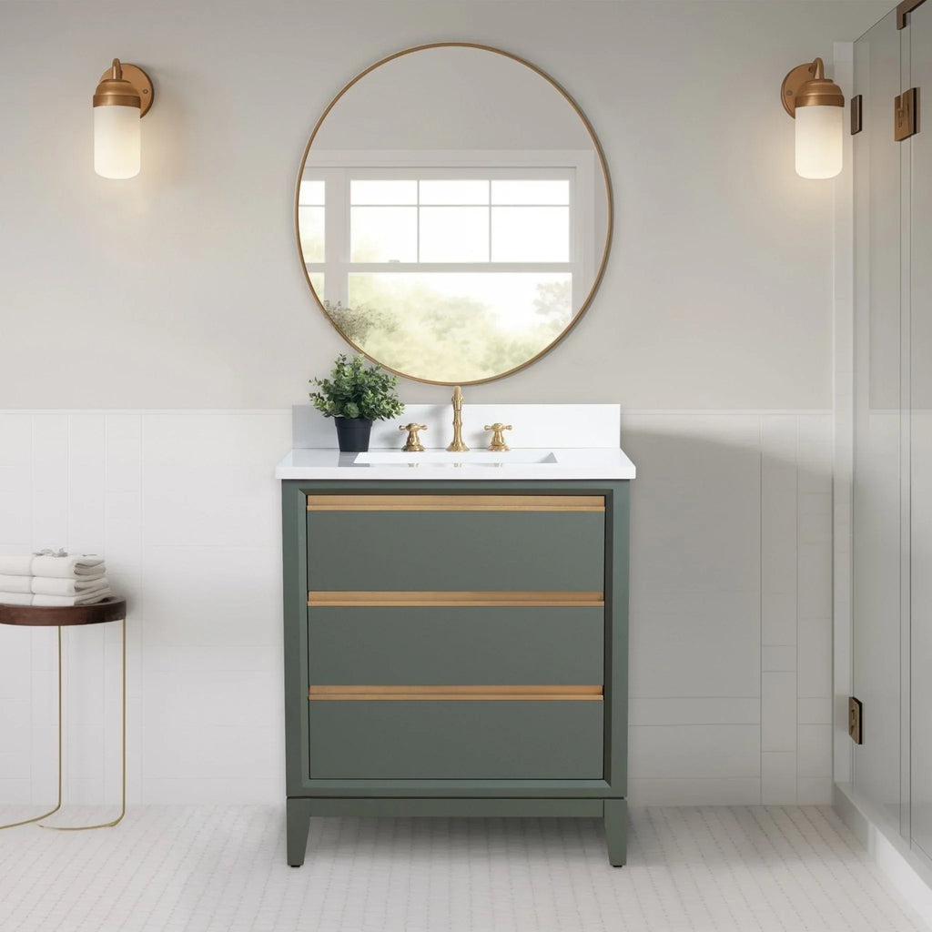 Vanity Art Badezimmerschrank mit Keramikwaschbecken und Platte aus technischem Marmor