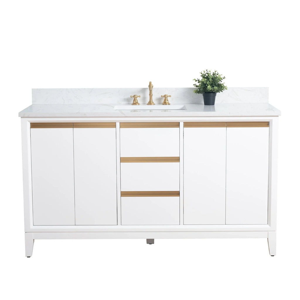 Vanity Art Badezimmerschrank mit Keramikwaschbecken und Platte aus technischem Marmor