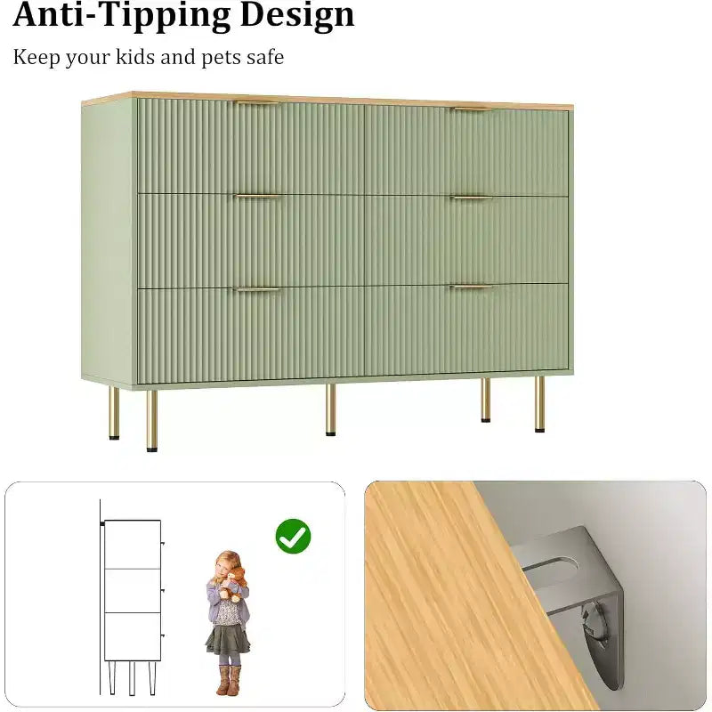 COZONY 6-Schubladen-Kommode mit geriffeltem Design, moderner Holz-Aufbewahrungsschrank, breite Schubladenkommode für Schlafzimmer, Wohnzimmer und Eingangsbereich