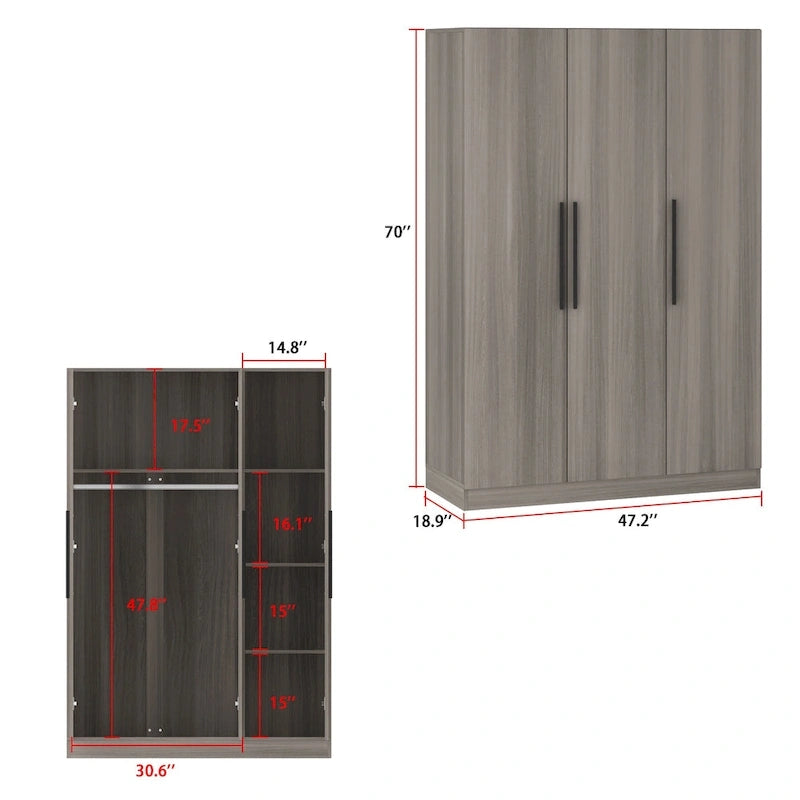 Timechee 47,2 Kleiderschrank Massivholzgriffe Weiß