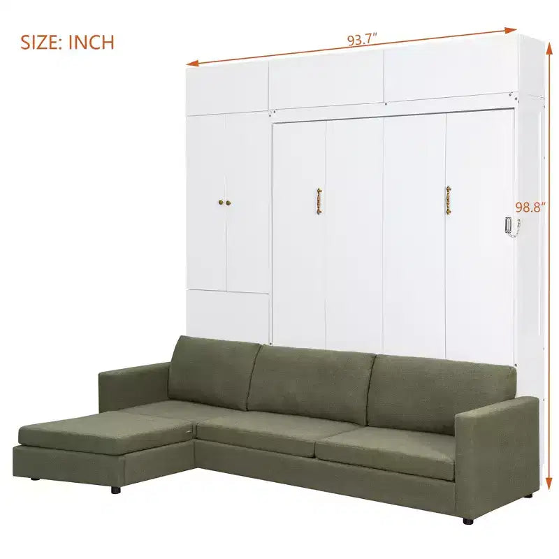 Schrankbett in Queen-Size mit Sofa und Schrank, hölzernes Queen-Size-Schrankbett als Wandbett mit Regalen, klappbares Wand-Schrankbett für Gästezimmer und Büro