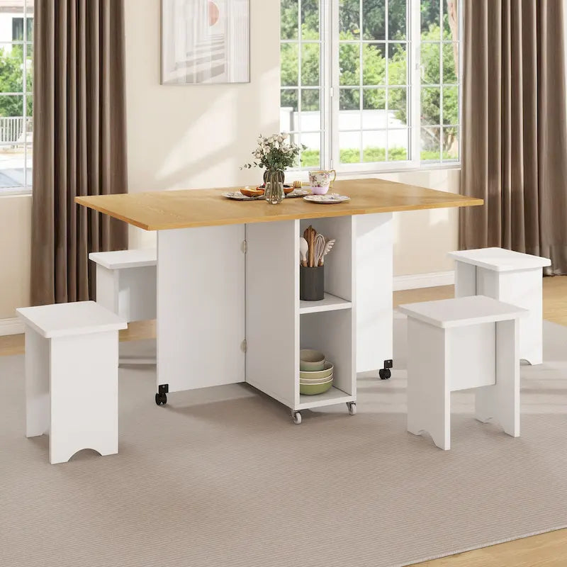 Moasis 5-teiliges 7-teiliges klappbares Esszimmerset mit Klapptisch und Aufbewahrungshockern für bis zu 6 Personen