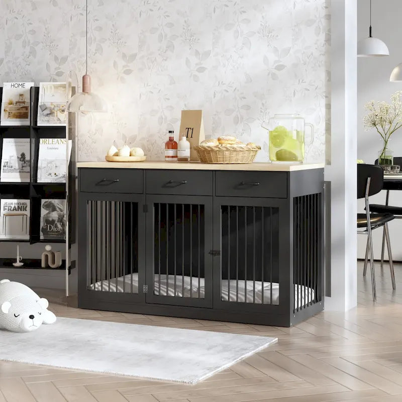 Moderne Hundebox für große Hunde mit Staufächern – elegantes Espresso-Finish