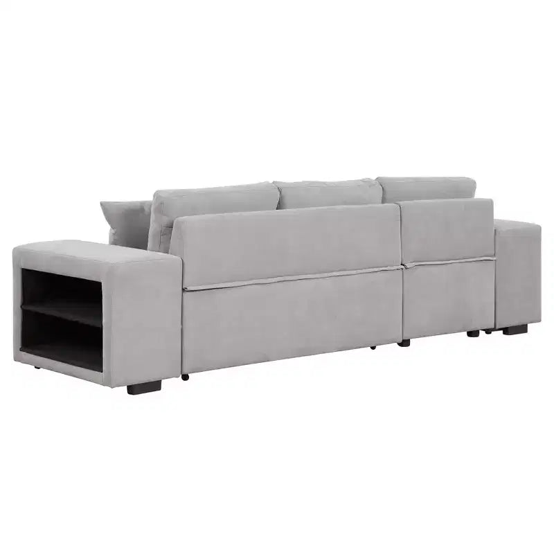 104,5 Zoll L-förmige Schlafcouchgarnitur mit Stauraum-Chaiselongue und 2 Hockern – 3-Sitzer-Schlafsofa mit Schlaffunktion für das Wohnzimmer