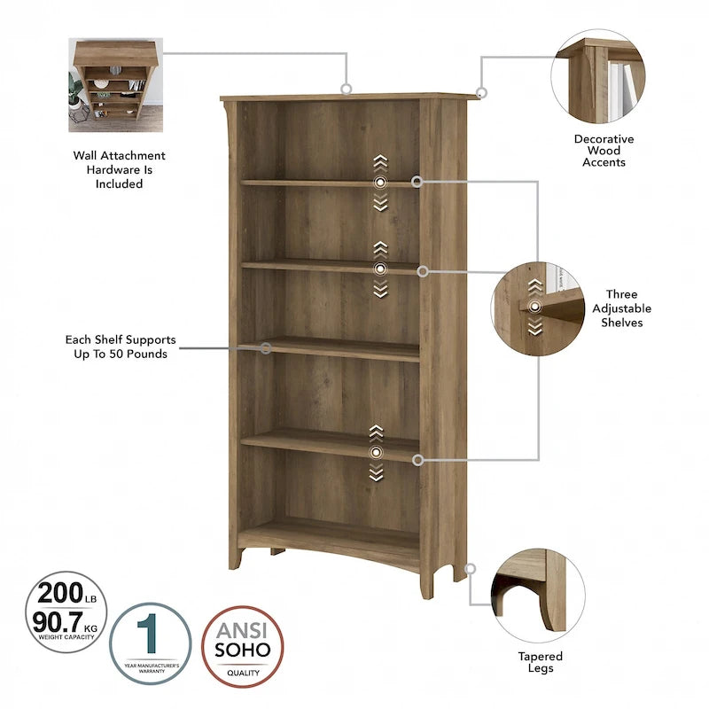 Salinas hohes Bücherregal mit 5 Ablagefächern (2er-Set) von Bush Furniture