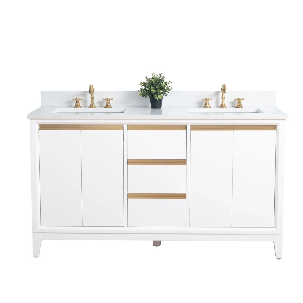 Vanity Art Badezimmerschrank mit Keramikwaschbecken und Platte aus technischem Marmor